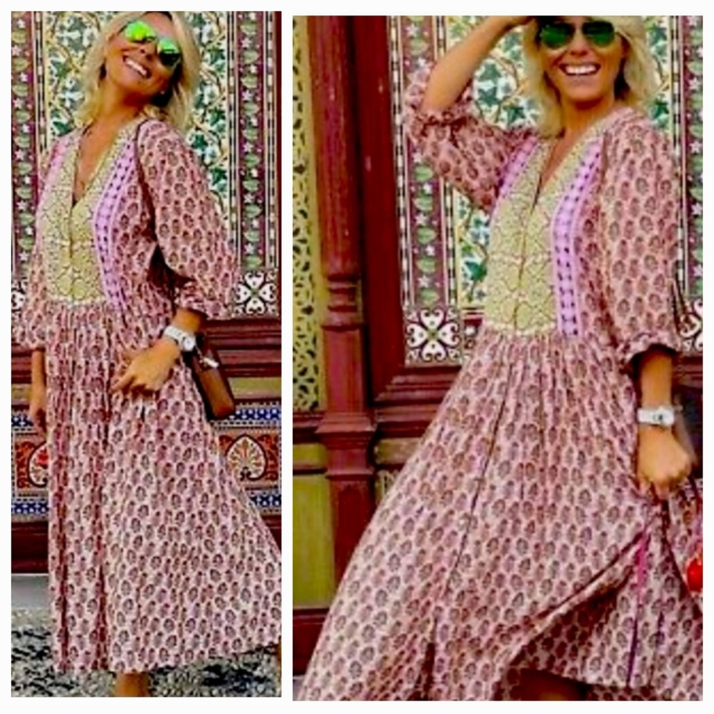 Brand New Zara Crochet Trim Printed Midi dress